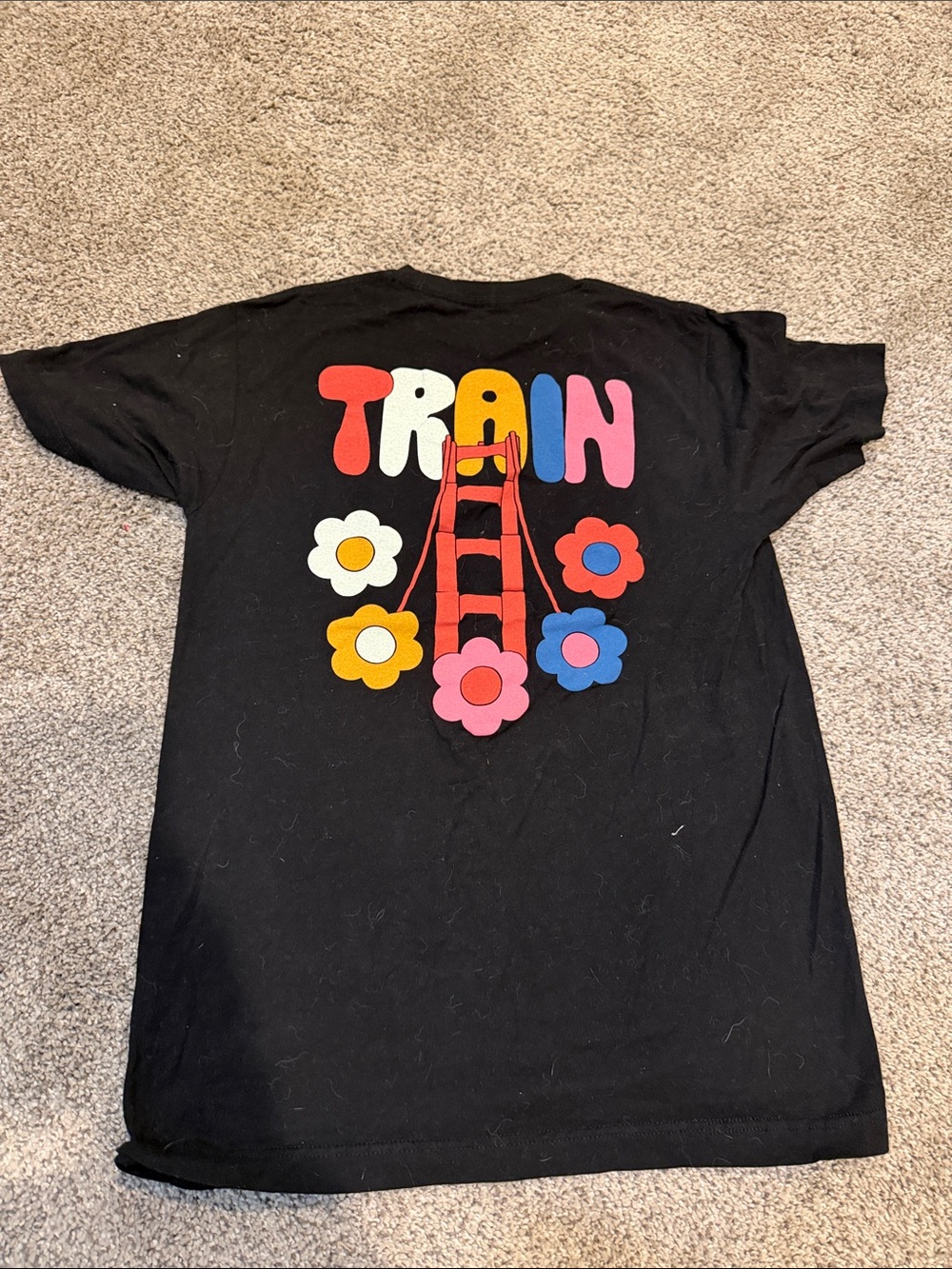 Black Graphic Tee with Colorful 'TRAIN' Design
